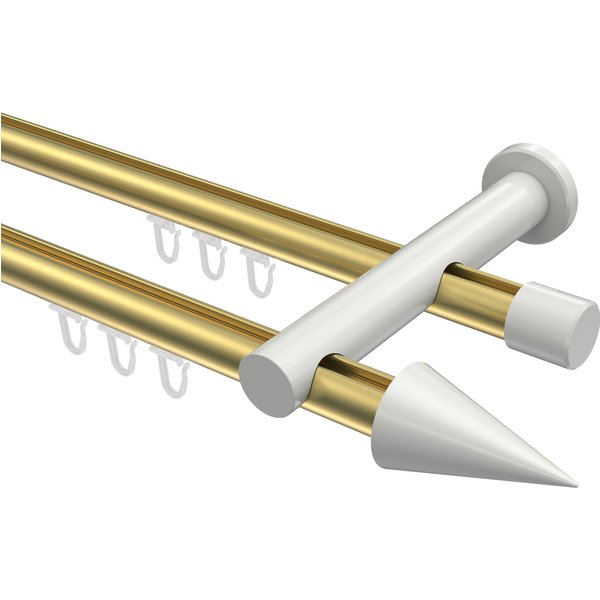 Gardinenstange mit Innenlauf Messing-Optik / Weiß, 2-läufig Aluminium / Metall 20 mm Ø Platon Savio