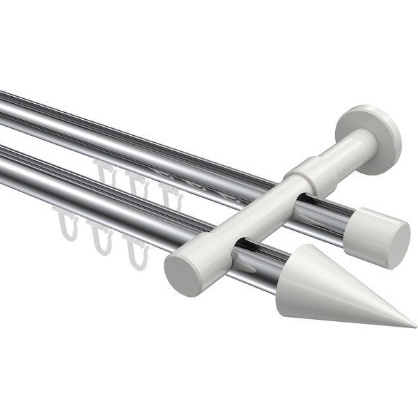 Innenlauf-Vorhangstange Chrom / Weiß, Metall 20 mm Ø Prestige Savio, 2-läufig