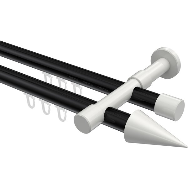 Innenlauf-Vorhangstangen Schwarz / Weiß, Metall 20 mm Ø Prestige Savio, 2-läufig