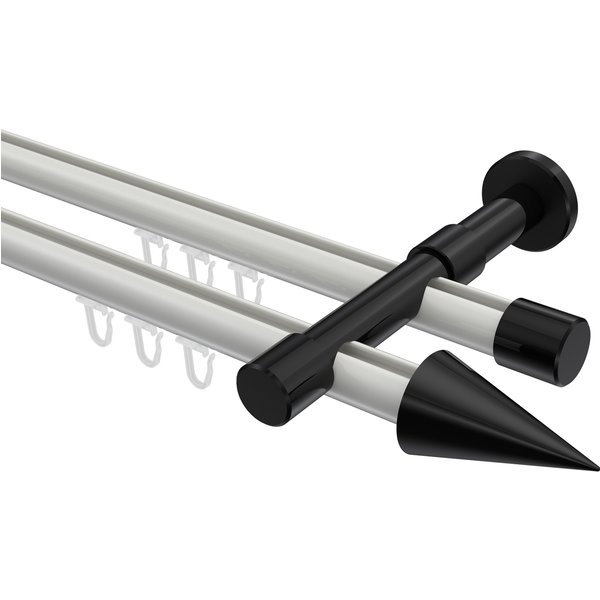Innenlauf-Gardinenstange Weiß / Schwarz, Metall 20 mm Ø Prestige Savio, doppelläufig