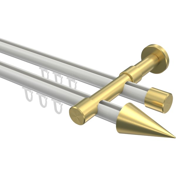Innenlauf-Gardinenstange Weiß / Messing-Optik, zweiläufig Aluminium / Metall 20 mm Ø Prestige Savio