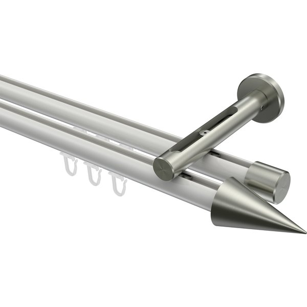 Vorhangstange mit Innenlauf Weiß / Edelstahl-Optik, Aluminium / Metall 20 mm Ø Siteno Savio, doppelläufig