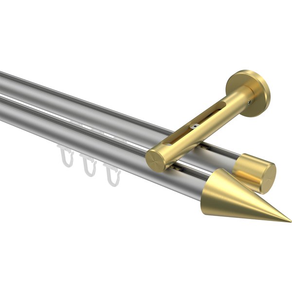 Innenlauf-Vorhangstange Silbergrau / Messing-Optik, Aluminium / Metall 20 mm Ø Siteno Savio, 2-läufig