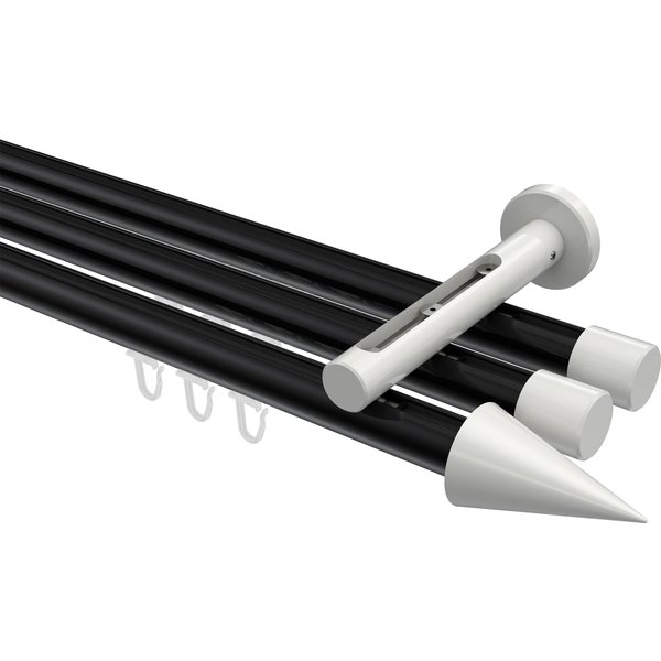Gardinenstange mit Innenlauf Schwarz / Weiß, Aluminium / Metall 20 mm Ø Siteno Savio, dreiläufig