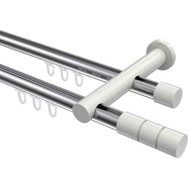 Innenlauf-Vorhangstangen Chrom / Weiß, Metall 20 mm Ø Platon Elanto, 2-läufig
