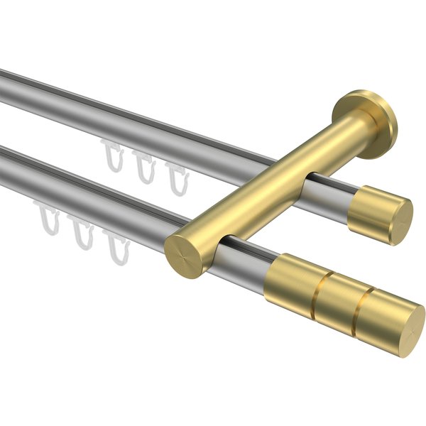 Gardinenstange mit Innenlauf Silbergrau / Messing-Optik, zweiläufig Aluminium / Metall 20 mm Ø Platon Elanto