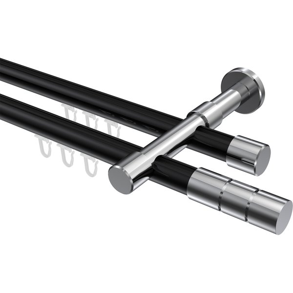 Innenlauf-Gardinenstangen Schwarz / Chrom, Metall 20 mm Ø Prestige Elanto, doppelläufig
