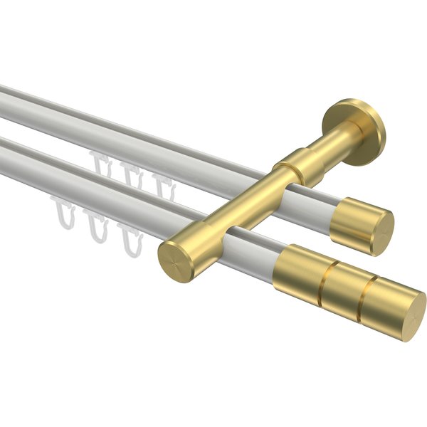 Gardinenstange mit Innenlauf Weiß / Messing-Optik, 2-läufig Aluminium / Metall 20 mm Ø Prestige Elanto