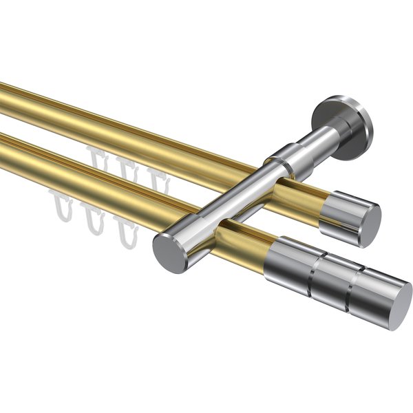 Vorhangstange mit Innenlauf Messing-Optik / Chrom, zweiläufig Aluminium / Metall 20 mm Ø Prestige Elanto