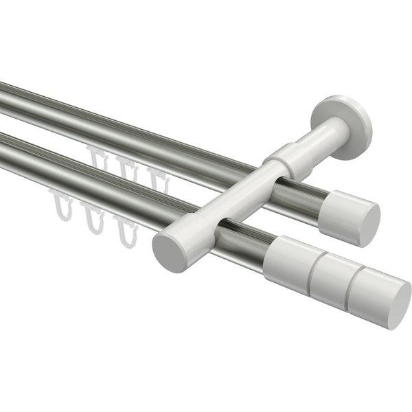 Innenlauf-Gardinenstange Edelstahl-Optik / Weiß, Metall 20 mm Ø Prestige Elanto, zweiläufig