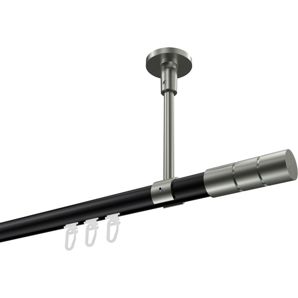 Vorhangstange mit Innenlauf (Deckenanbringung) Schwarz / Edelstahl-Optik, Aluminium / Metall 20 mm Ø Sonette Elanto