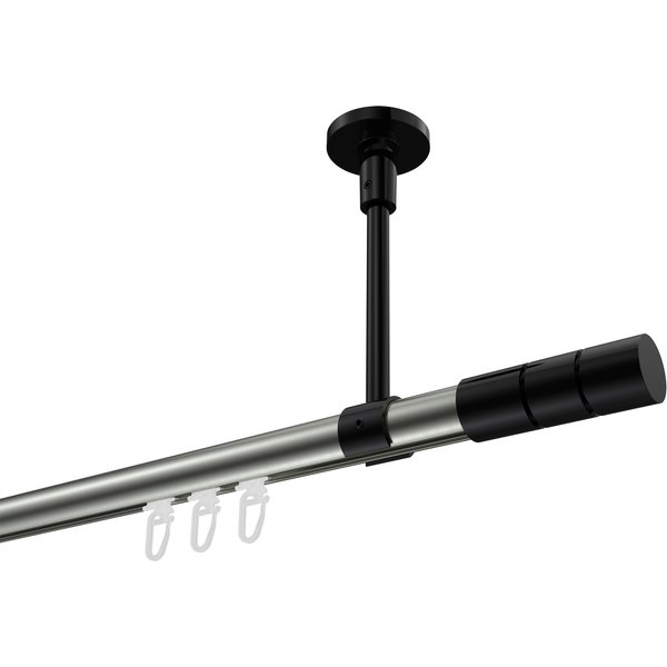 Gardinenstange mit Innenlauf (Deckenbefestigung) Edelstahl-Optik / Schwarz, Aluminium / Metall 20 mm Ø Sonette Elanto