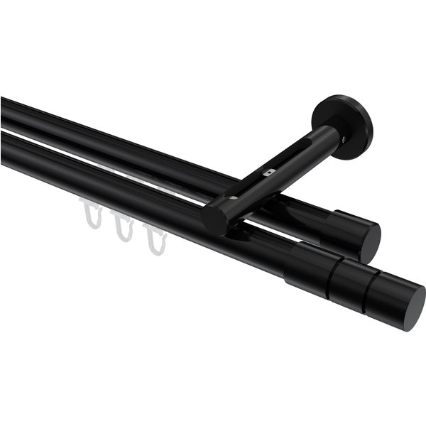 Innenlauf-Gardinenstange Schwarz, Aluminium / Metall 20 mm Ø Siteno Elanto, doppelläufig