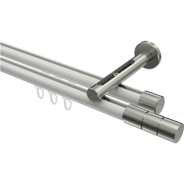 Vorhangstange mit Innenlauf Weiß / Edelstahl-Optik, Aluminium / Metall 20 mm Ø Siteno Elanto, doppelläufig