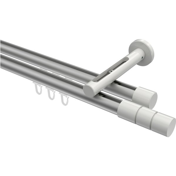 Gardinenstange mit Innenlauf Silbergrau / Weiß, Aluminium / Metall 20 mm Ø Siteno Elanto, doppelläufig