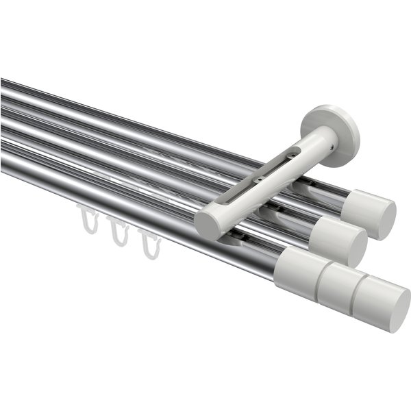 Gardinenstange mit Innenlauf Chrom / Weiß, Aluminium / Metall 20 mm Ø Siteno Elanto, 3-läufig