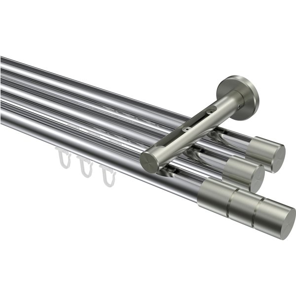 Vorhangstange mit Innenlauf Chrom / Edelstahl-Optik, Aluminium / Metall 20 mm Ø Siteno Elanto, 3-läufig