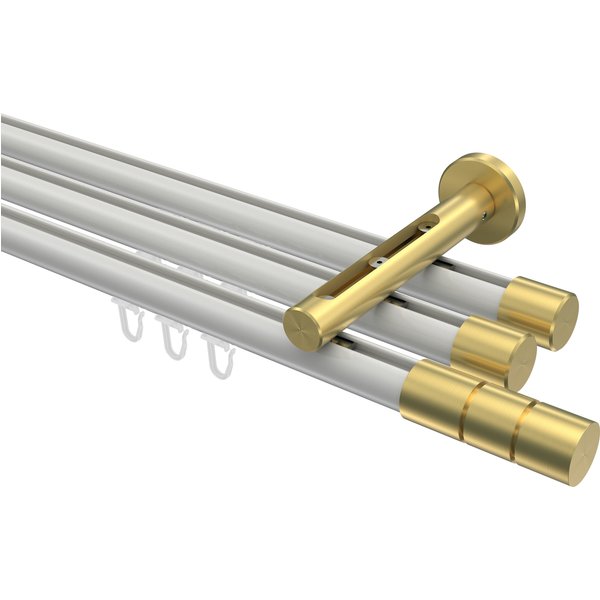 Innenlauf-Vorhangstange Weiß / Messing-Optik, Aluminium / Metall 20 mm Ø Siteno Elanto, dreiläufig