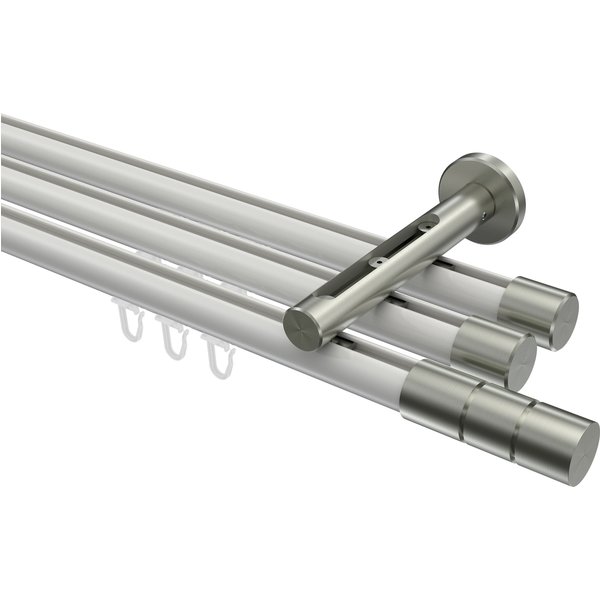 Vorhangstange mit Innenlauf Weiß / Edelstahl-Optik, Aluminium / Metall 20 mm Ø Siteno Elanto, 3-läufig
