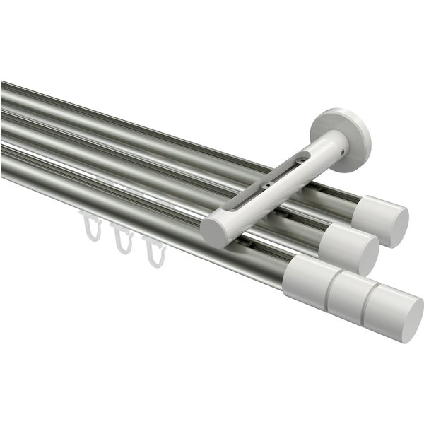 Innenlauf-Vorhangstange Edelstahl-Optik / Weiß, Aluminium / Metall 20 mm Ø Siteno Elanto, 3-läufig