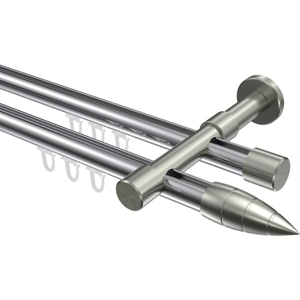 Vorhangstange mit Innenlauf Chrom / Edelstahl-Optik, doppelläufig Aluminium / Metall 20 mm Ø Prestige Samanto