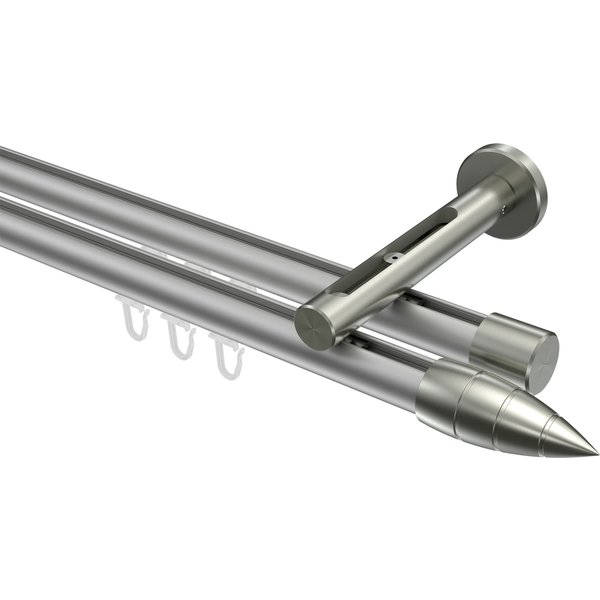 Innenlauf-Vorhangstange Silbergrau / Edelstahl-Optik, Aluminium / Metall 20 mm Ø Siteno Samanto, 2-läufig