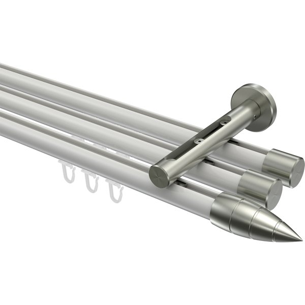 Gardinenstange mit Innenlauf Weiß / Edelstahl-Optik, Aluminium / Metall 20 mm Ø Siteno Samanto, 3-läufig