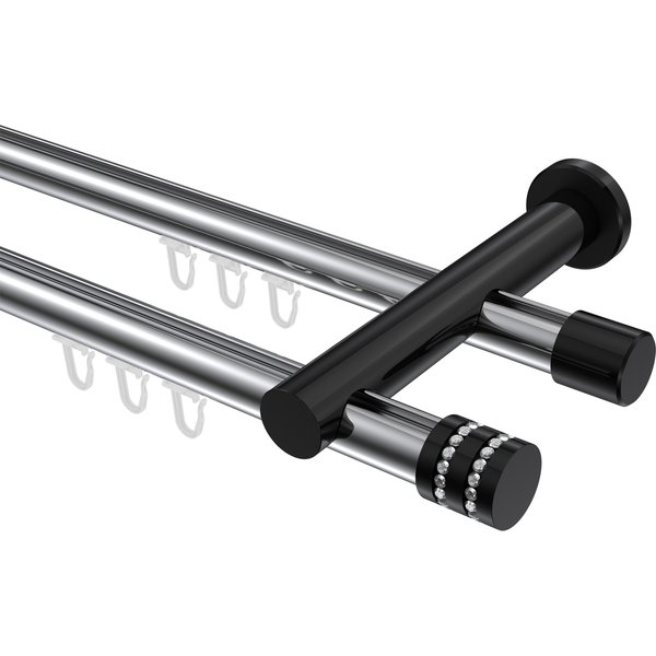 Innenlauf-Vorhangstange Chrom / Schwarz, Metall 20 mm Ø Platon Estana, zweiläufig