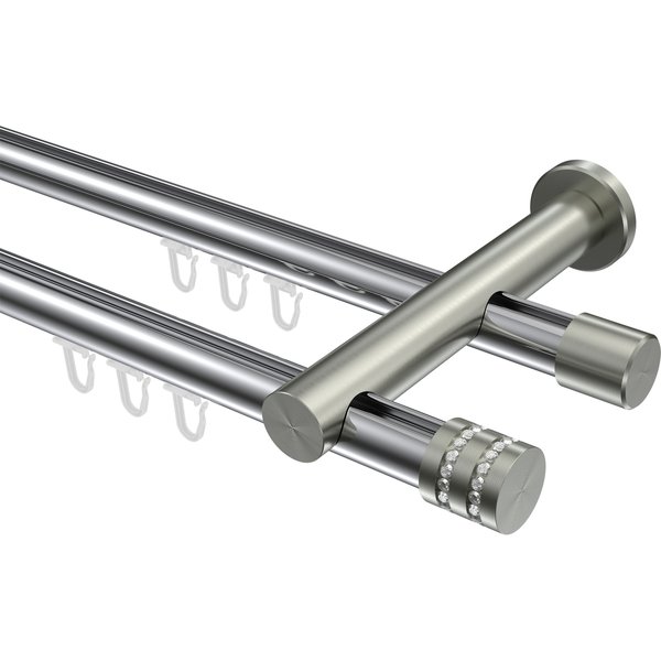 Gardinenstange mit Innenlauf Chrom / Edelstahl-Optik, doppelläufig Aluminium / Metall 20 mm Ø Platon Estana