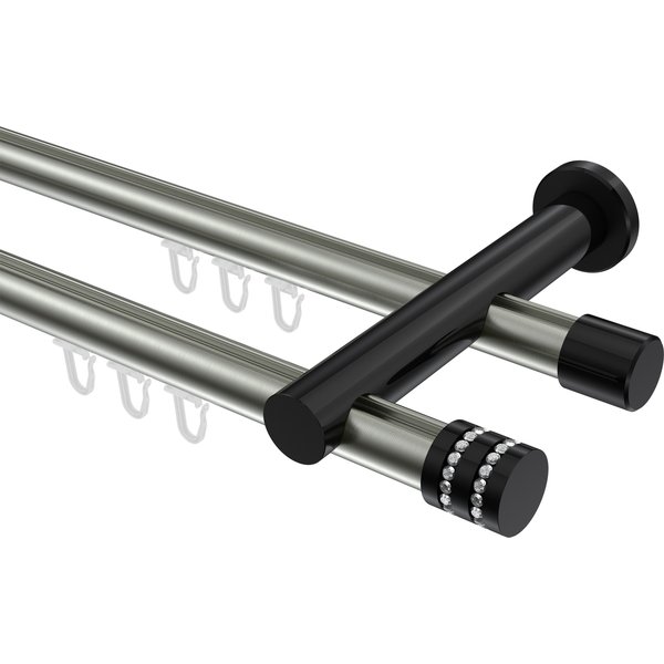 Innenlaufstangen Edelstahl-Optik / Schwarz, Metall 20 mm Ø Platon Estana, 2-läufig