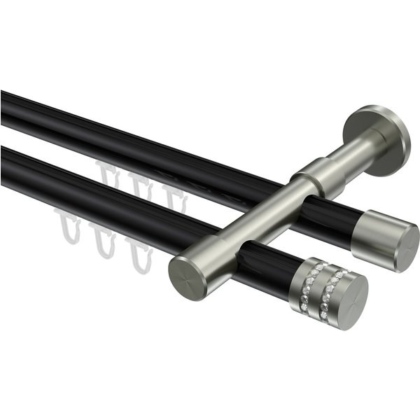 Innenlauf-Gardinenstange Schwarz / Edelstahl-Optik, Metall 20 mm Ø Prestige Estana, zweiläufig
