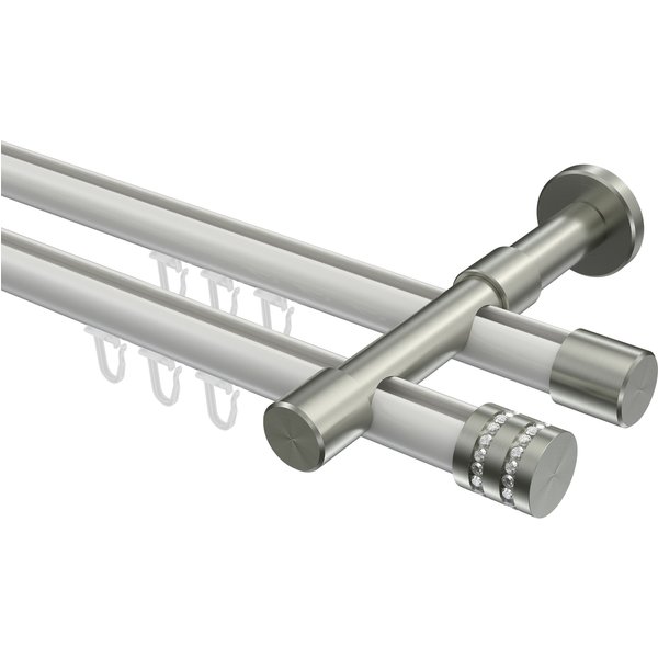 Innenlauf-Vorhangstangen Weiß / Edelstahl-Optik, Metall 20 mm Ø Prestige Estana, 2-läufig