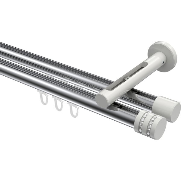 Gardinenstange mit Innenlauf Chrom / Weiß, Aluminium / Metall 20 mm Ø Siteno Estana, zweiläufig