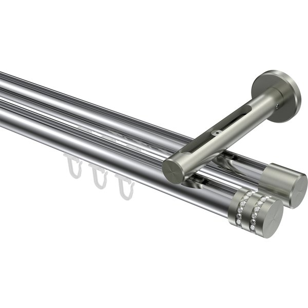 Innenlauf-Vorhangstange Chrom / Edelstahl-Optik, Aluminium / Metall 20 mm Ø Siteno Estana, doppelläufig