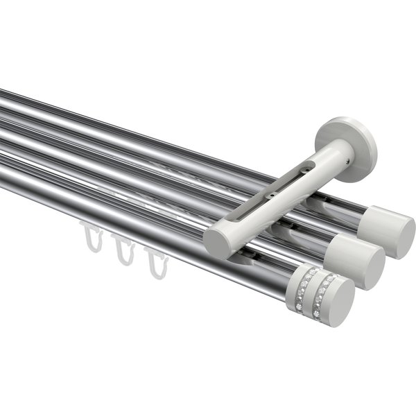 Gardinenstange mit Innenlauf Chrom / Weiß, Aluminium / Metall 20 mm Ø Siteno Estana, dreiläufig