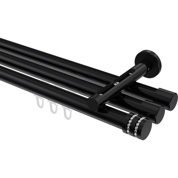 Vorhangstange mit Innenlauf Schwarz, Aluminium / Metall 20 mm Ø Siteno Estana, dreiläufig