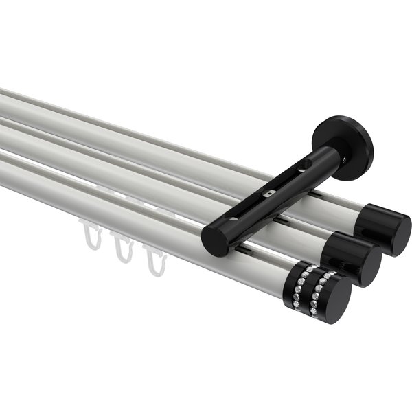 Innenlauf-Vorhangstange Weiß / Schwarz, Aluminium / Metall 20 mm Ø Siteno Estana, dreiläufig