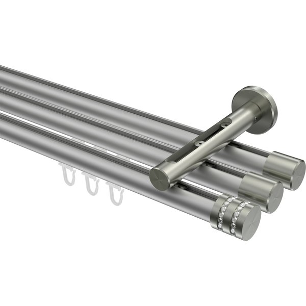 Gardinenstange mit Innenlauf Silbergrau / Edelstahl-Optik, Aluminium / Metall 20 mm Ø Siteno Estana, dreiläufig