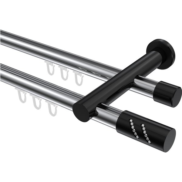 Innenlauf-Gardinenstangen Chrom / Schwarz, Metall 20 mm Ø Platon Zoena, doppelläufig