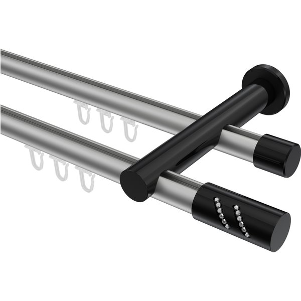 Innenlauf-Gardinenstangen Silbergrau / Schwarz, Metall 20 mm Ø Platon Zoena, zweiläufig