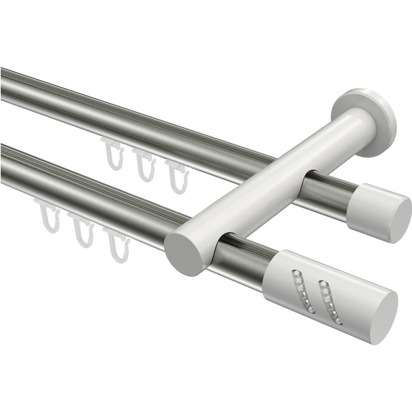 Innenlauf-Vorhangstange Edelstahl-Optik / Weiß, Metall 20 mm Ø Platon Zoena, zweiläufig