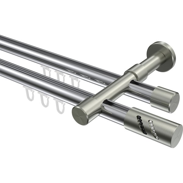 Vorhangstange mit Innenlauf Chrom / Edelstahl-Optik, doppelläufig Aluminium / Metall 20 mm Ø Prestige Zoena
