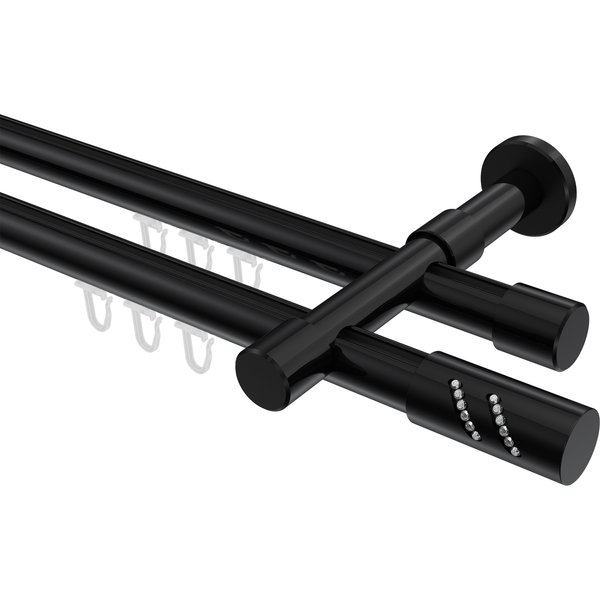 Innenlauf-Vorhangstange Schwarz, Metall 20 mm Ø Prestige Zoena, doppelläufig