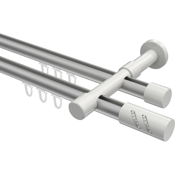 Innenlauf-Gardinenstange Silbergrau / Weiß, Metall 20 mm Ø Prestige Zoena, 2-läufig