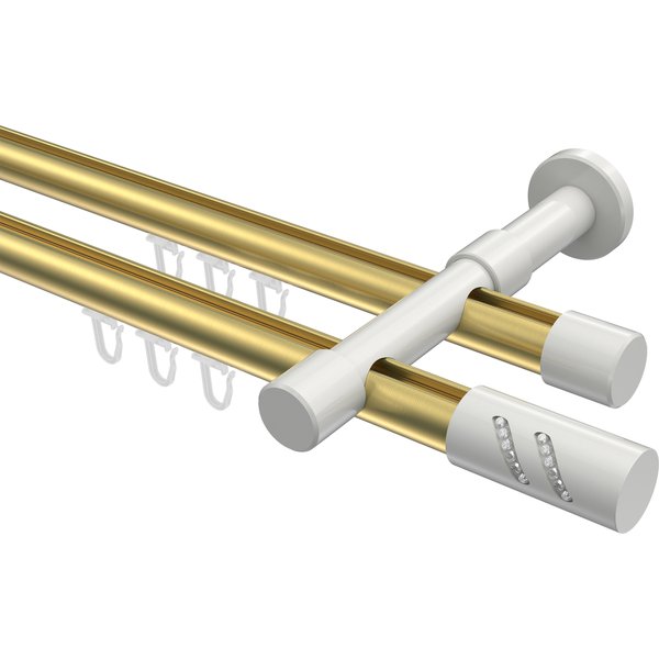 Innenlauf-Vorhangstange Messing-Optik / Weiß, doppelläufig Aluminium / Metall 20 mm Ø Prestige Zoena