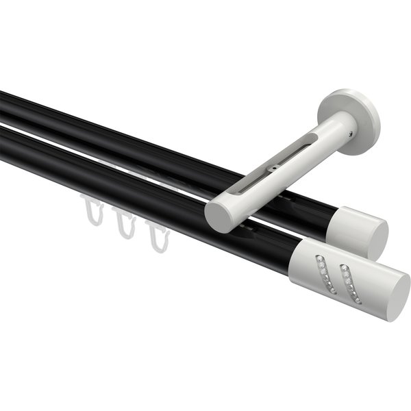 Innenlauf-Vorhangstange Schwarz / Weiß, Aluminium / Metall 20 mm Ø Siteno Zoena, zweiläufig