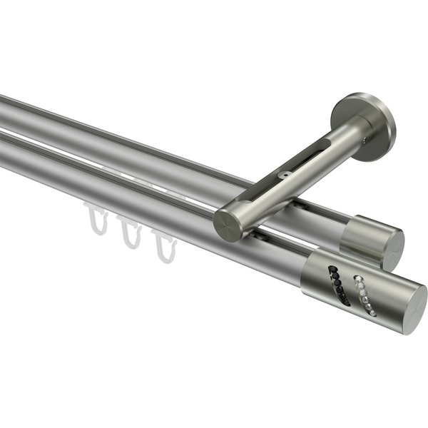 Innenlauf-Gardinenstange Silbergrau / Edelstahl-Optik, Aluminium / Metall 20 mm Ø Siteno Zoena, doppelläufig