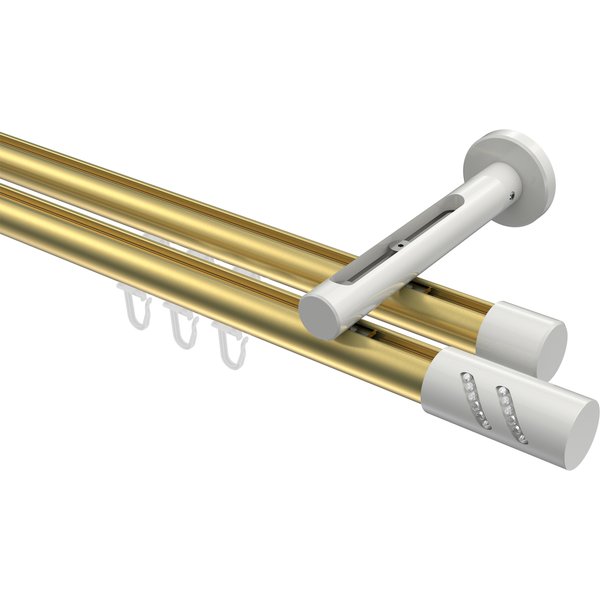 Gardinenstange mit Innenlauf Messing-Optik / Weiß, Aluminium / Metall 20 mm Ø Siteno Zoena, zweiläufig
