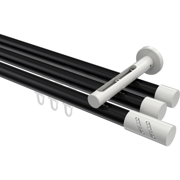 Innenlauf-Vorhangstange Schwarz / Weiß, Aluminium / Metall 20 mm Ø Siteno Zoena, 3-läufig