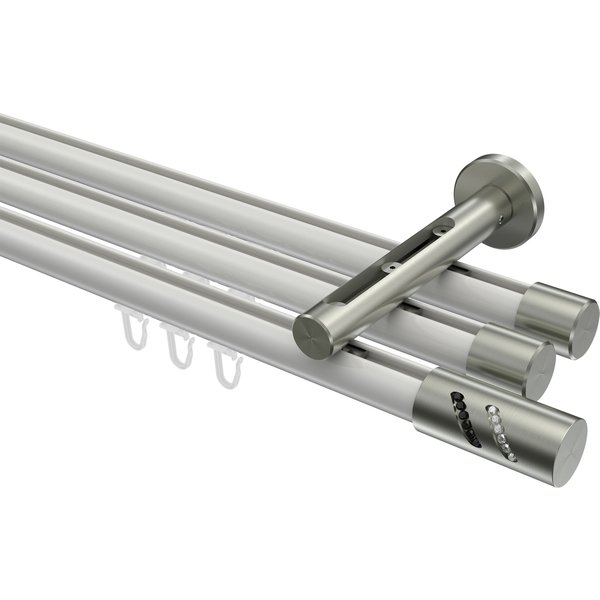 Gardinenstange mit Innenlauf Weiß / Edelstahl-Optik, Aluminium / Metall 20 mm Ø Siteno Zoena, 3-läufig